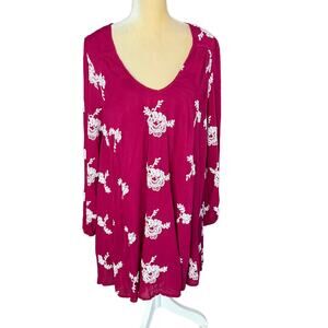 Free People Emma Floral Embroidered Tunic Dress Cut Out on Back Size Large